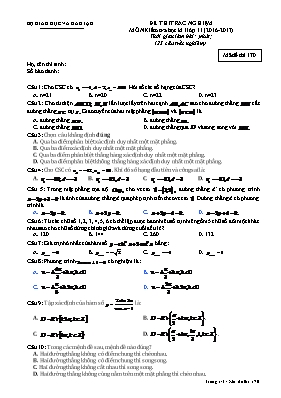 Đề kiểm tra học kì I Toán lớp 11 - Mã đề 170 - Năm học 2016-2017 - Phạm Quốc Khánh